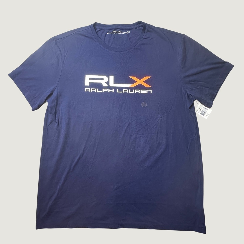 RLX Ralph Lauren T-Shirt Mens XL Navy Blue Graphic Logo Acticewear Cotton NEW